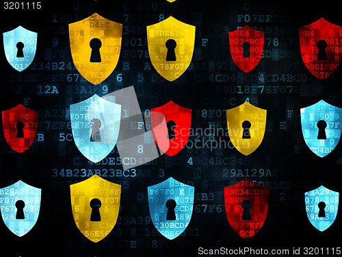 Image of Privacy concept: multicolor Shield With Keyhole icons on Digital background