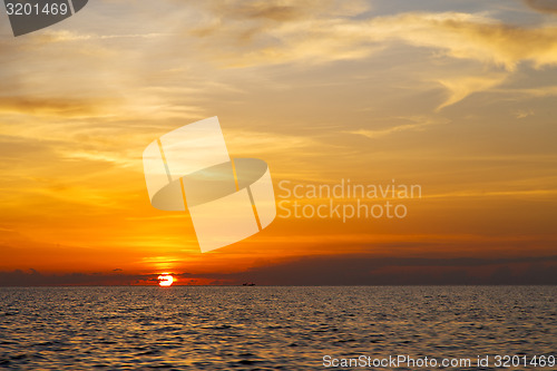 Image of sunrise boat  and sea in thailand kho tao  south china sea