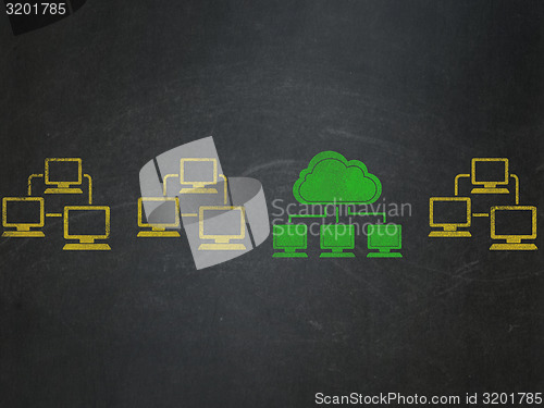 Image of Cloud technology concept: green cloud network icon on School Board background