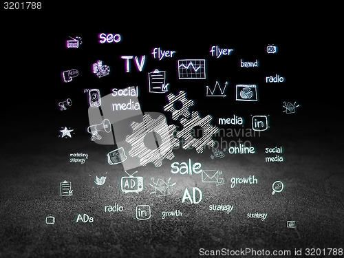 Image of Marketing concept: Gears in grunge dark room