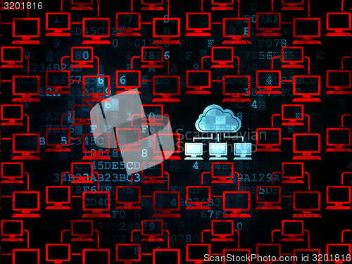 Image of Cloud computing concept: blue cloud network icon on Digital background