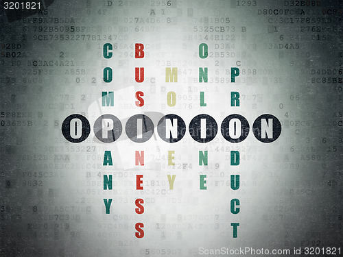 Image of Advertising concept: word Opinion in solving Crossword Puzzle