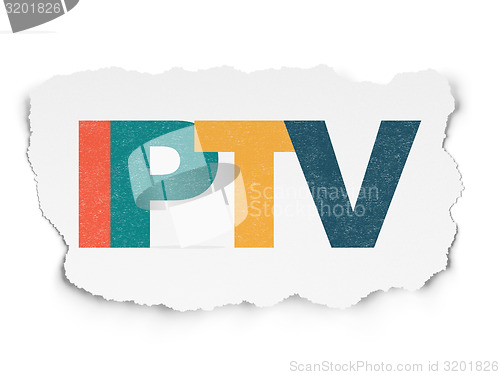Image of Web design concept: IPTV on Torn Paper background