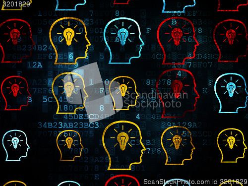 Image of Marketing concept: multicolor Head With Lightbulb icons on Digital background