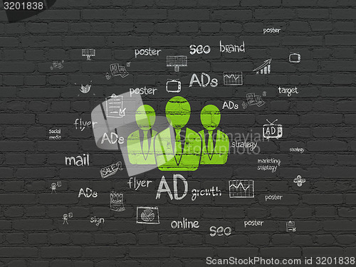 Image of Marketing concept: Business People on wall background