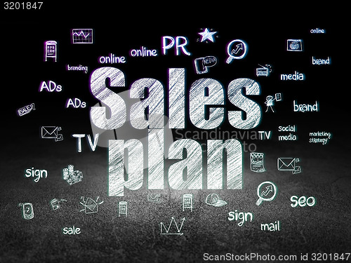 Image of Advertising concept: Sales Plan in grunge dark room
