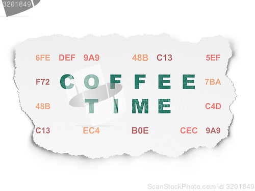 Image of Time concept: Coffee Time on Torn Paper background