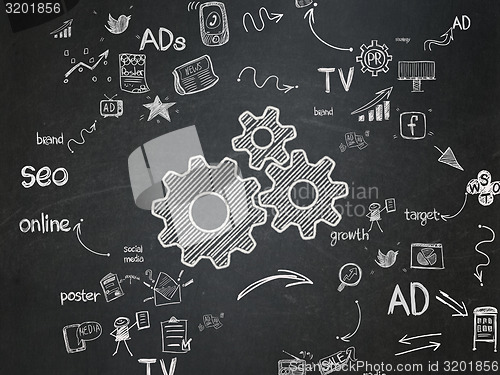 Image of Advertising concept: Gears on School Board background