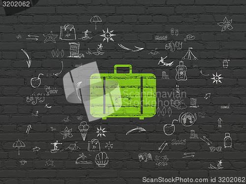 Image of Tourism concept: Bag on wall background
