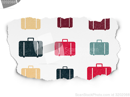 Image of Tourism concept: multicolor Bag icons on Torn Paper background
