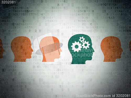 Image of Education concept: green head with gears icon on digital background