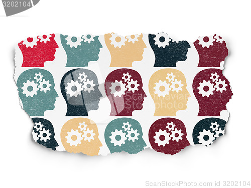 Image of Business concept: multicolor Head With Gears icons on Torn Paper background