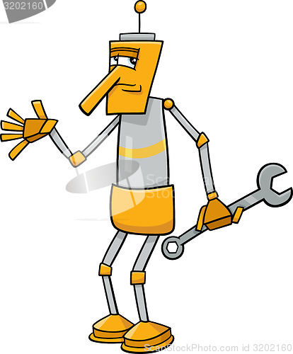 Image of robot with wrench cartoon illustration