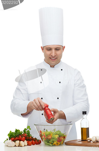 Image of happy male chef cook cooking food