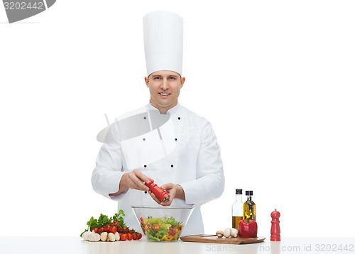 Image of happy male chef cook cooking food