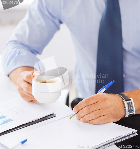 Image of businessman drinking coffee in office
