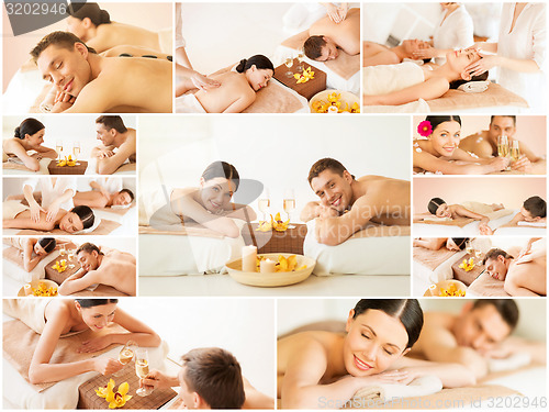 Image of happy family couple in spa salon