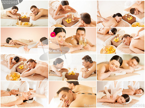 Image of happy family couple in spa salon