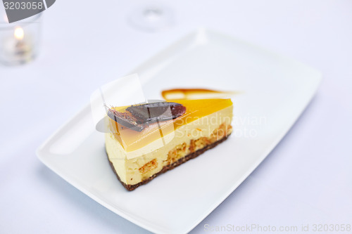 Image of dessert or piece of cake at restaurant