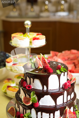 Image of Chocolate cake with figs and raspberries