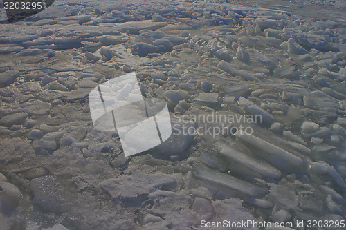 Image of spring ice melts quickly in bright sunlight