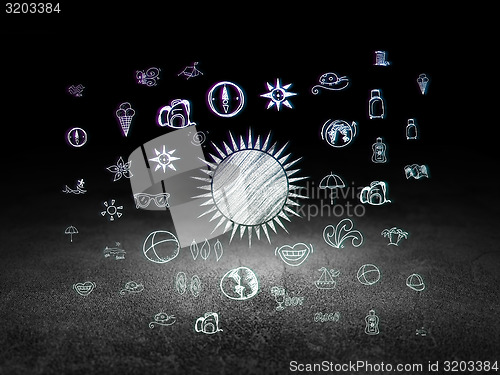 Image of Tourism concept: Sun in grunge dark room