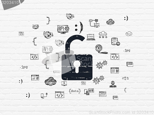 Image of Protection concept: Opened Padlock on wall background