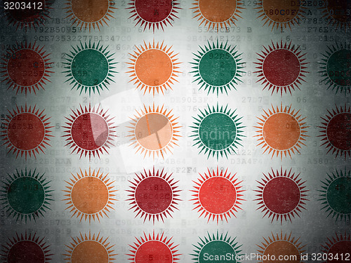 Image of Travel concept: multicolor Sun icons on Digital Paper background