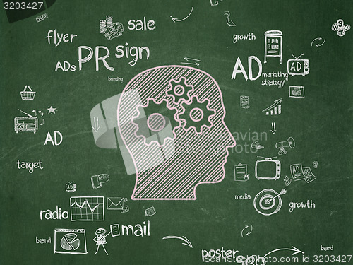 Image of Marketing concept: Head With Gears on School Board background