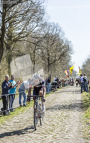 Image of Aleksejs Saramotins in The Forest of Arenberg- Paris Roubaix 201