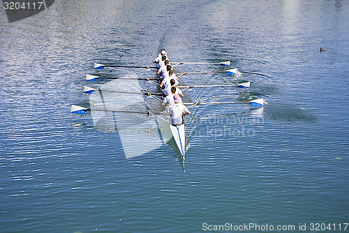 Image of Boat coxed eight Rowers rowing