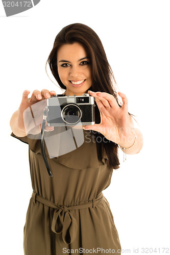 Image of Attractive Woman with photo camera