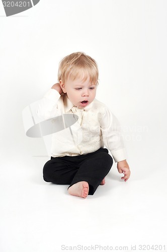 Image of Cute little baby in formal suit