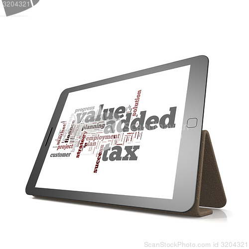 Image of Value added tax word cloud on tablet