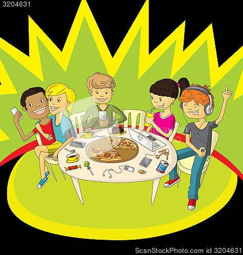 Image of Friends in pizzeria