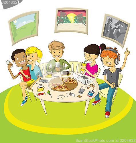 Image of Friends in pizzeria