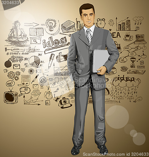 Image of Vector Businessman With Laptop