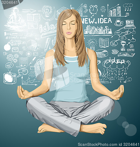 Image of Vector woman meditating in lotus pose