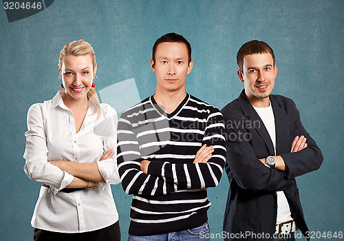 Image of Teamwork and Asian Man In Striped Pullover