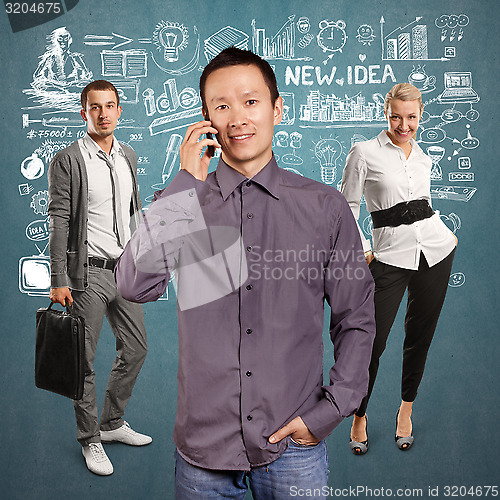 Image of Teamwork and Asian Man With Folded Hands