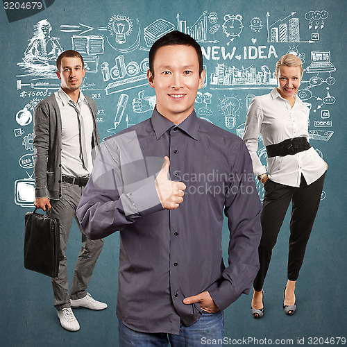 Image of Teamwork and Business Man Shows Well Done
