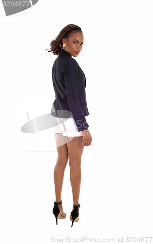 Image of Gorgeous black lady in shorts.