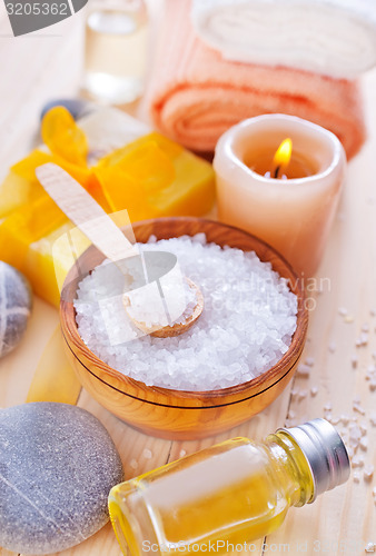 Image of sea salt, soap and towels