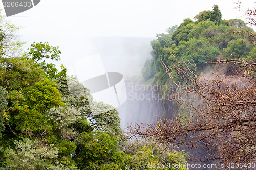 Image of The Victoria falls with mist from water