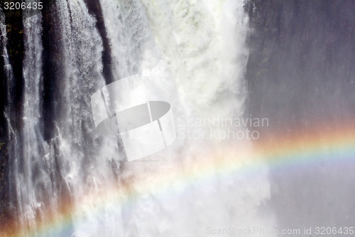 Image of The Victoria falls with rainbow on water