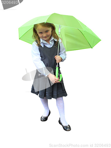 Image of little girl plays with umbrella