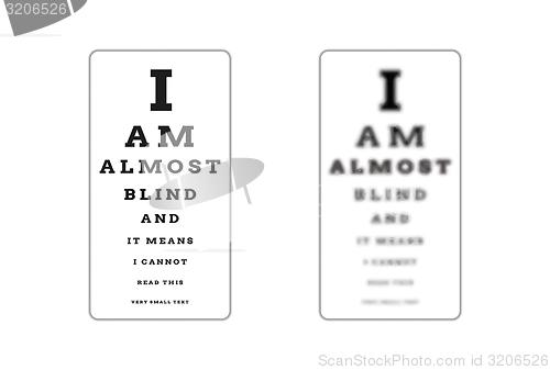 Image of sharp and unsharp snellen chart (almost blind)