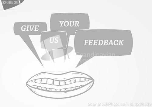 Image of give me feedback speech bubbles and mouth