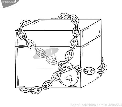 Image of closed paper box with chain and lock