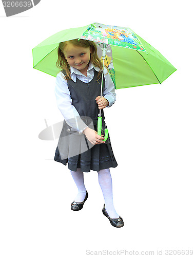 Image of little girl plays with umbrella